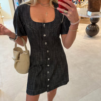 Apron Puff Sleeve Mini Dress