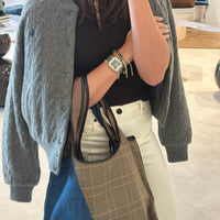 Denim Market Tote with Plaid Combo