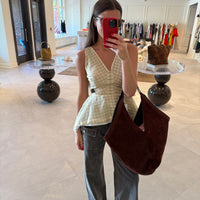 Plaid Organza V-Neck Top