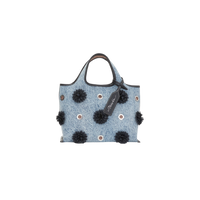 Denim Mini Market Tote with Leather Flowers