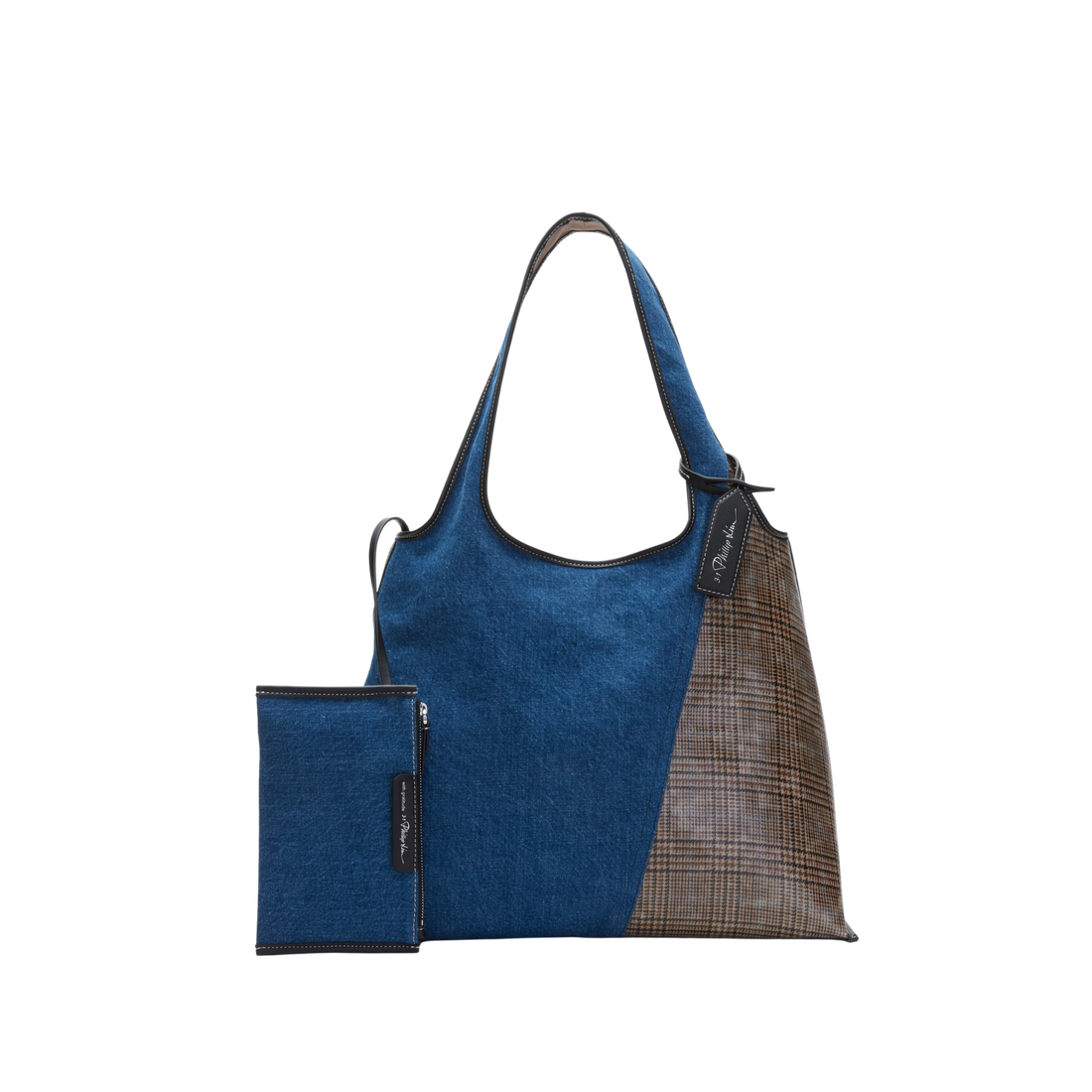 Denim Market Tote with Plaid Combo