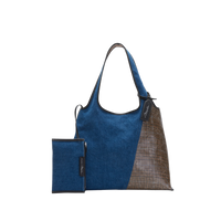 Denim Market Tote with Plaid Combo