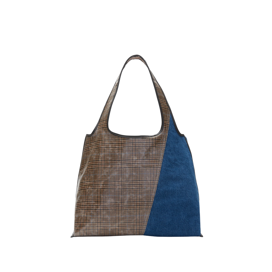 Denim Market Tote with Plaid Combo