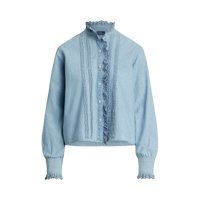 Ruffle Trim Chambray Top