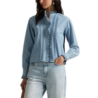 Ruffle Trim Chambray Top