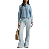 Ruffle Trim Chambray Top