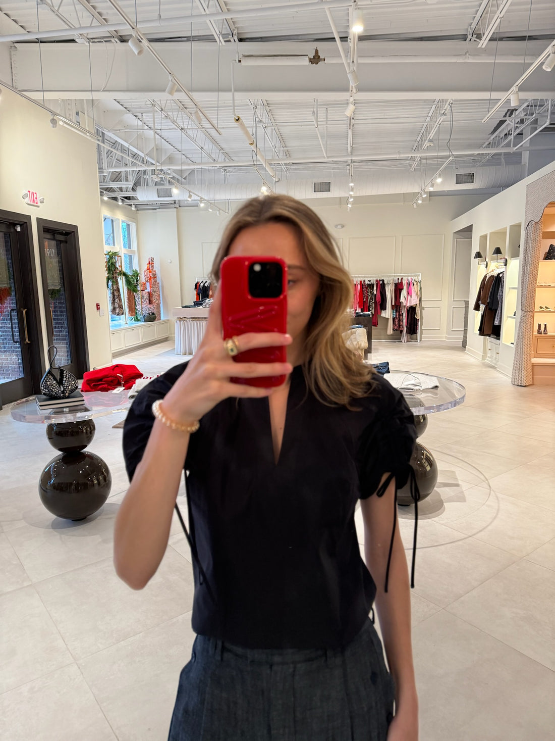 Ruched Sleeve V-neck Top