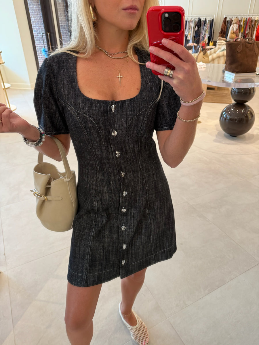 Apron Puff Sleeve Mini Dress