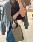 Denim Market Tote with Plaid Combo