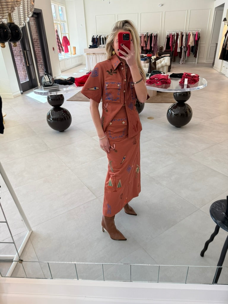 Dusty Embroidered Midi Skirt