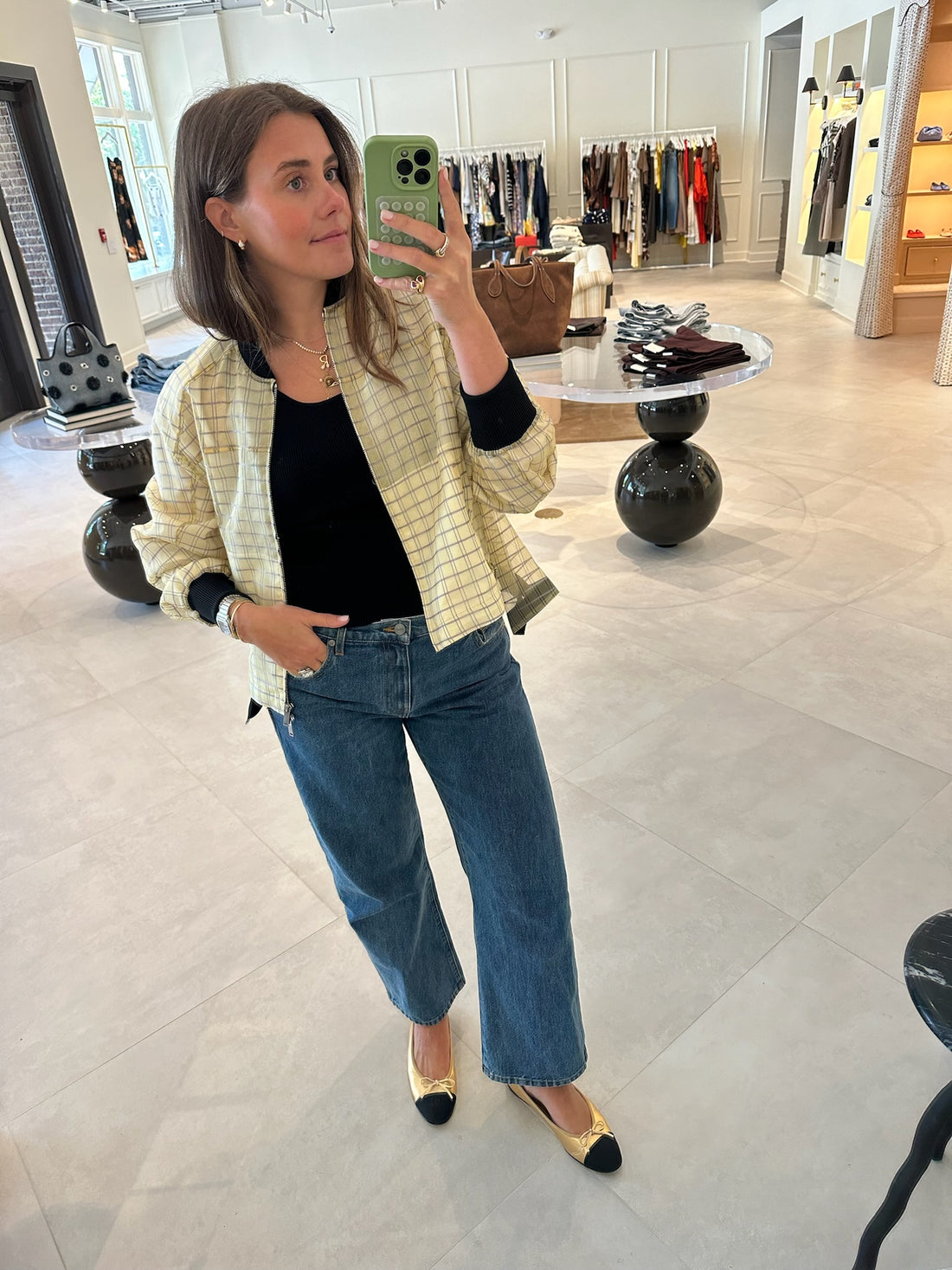 Plaid Organza Bomber Jacket