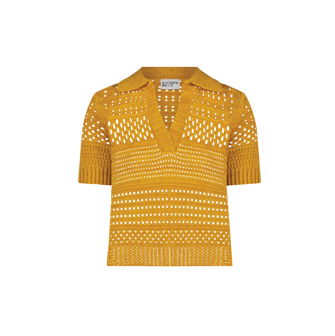 Variegated Knit Mesh Polo Top