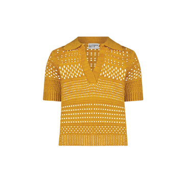 Variegated Knit Mesh Polo Top