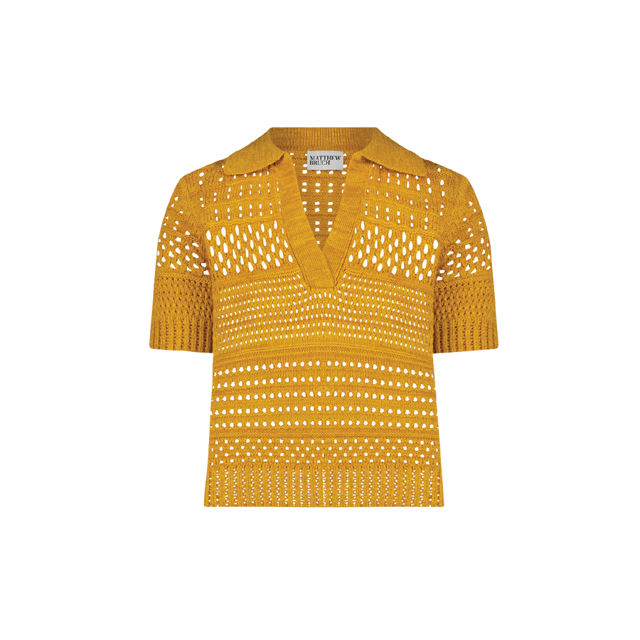 Variegated Knit Mesh Polo Top