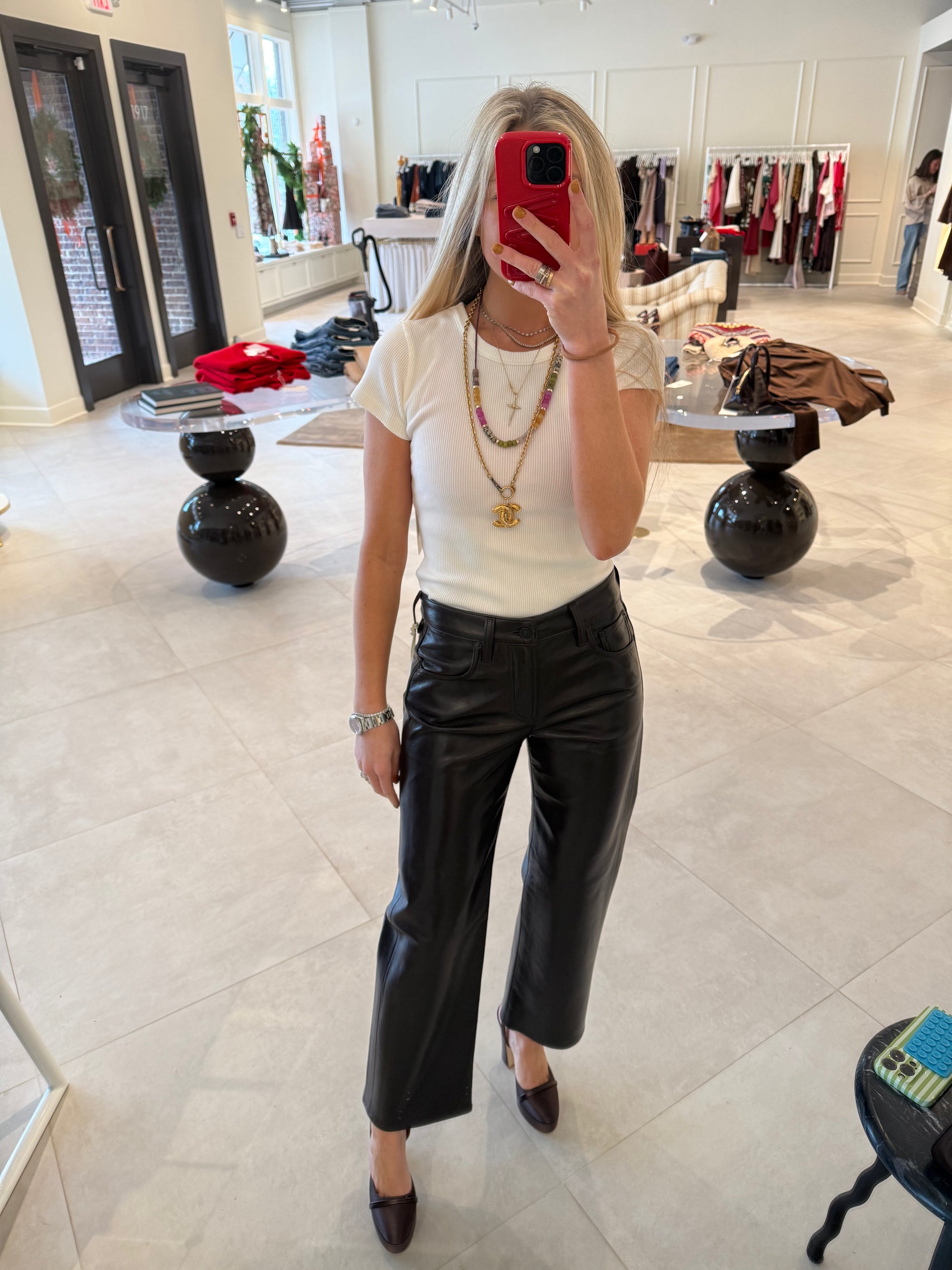 Faye Leather Straight Jean