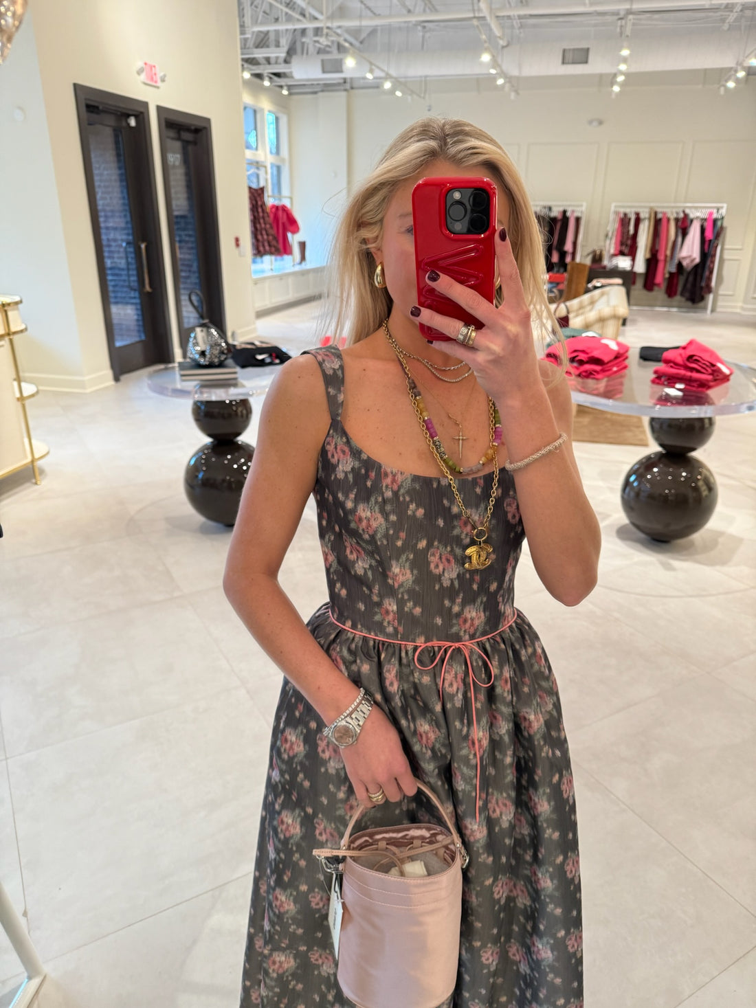 Apple Taffeta Corset Midi Dress