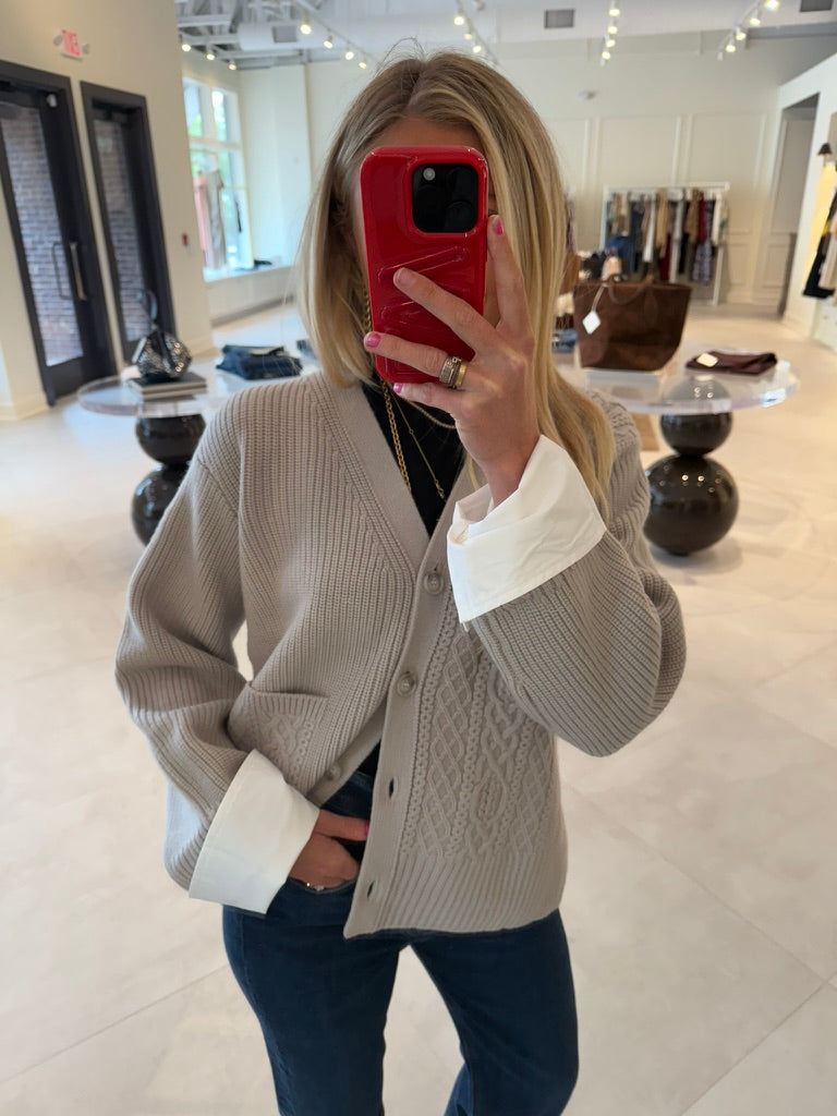 Cable V-Neck Boyfriend Cardigan