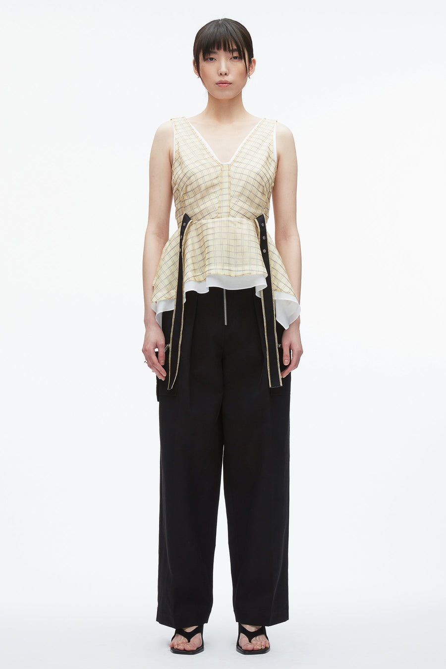Plaid Organza V-Neck Top