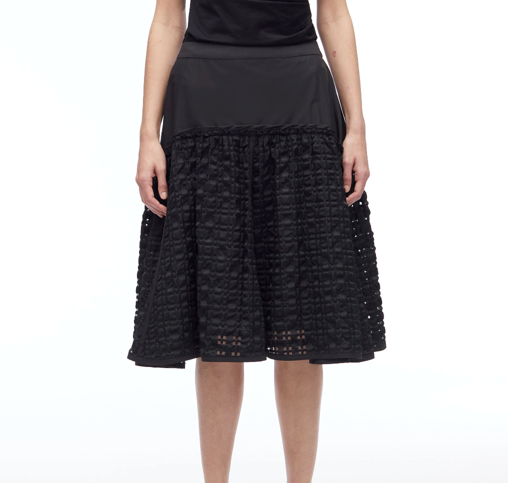 Taffeta Check Midi Skirt