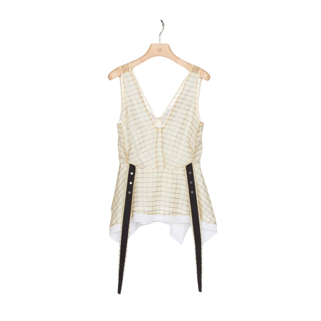 Plaid Organza V-Neck Top