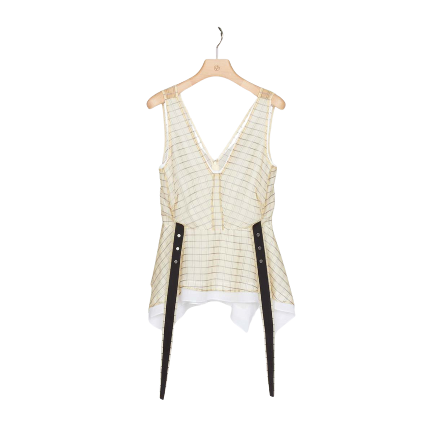 Plaid Organza V-Neck Top