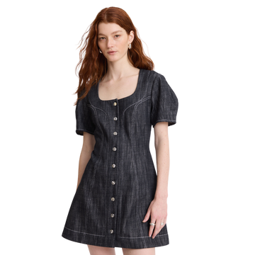 Apron Puff Sleeve Mini Dress