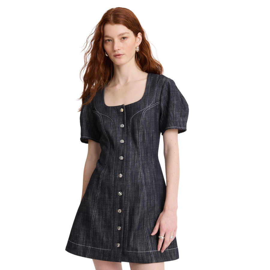 Apron Puff Sleeve Mini Dress