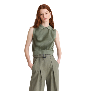 Striped Mesh Collared Tank