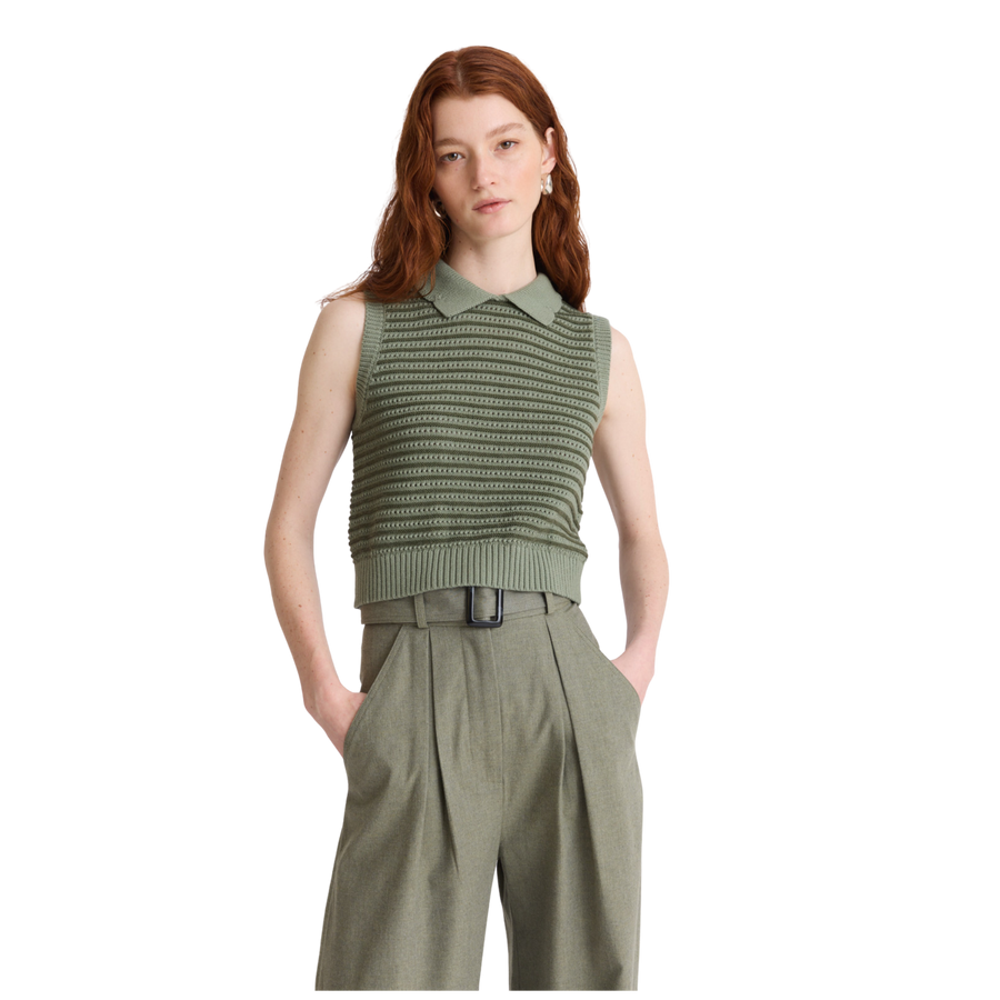Striped Mesh Collared Tank