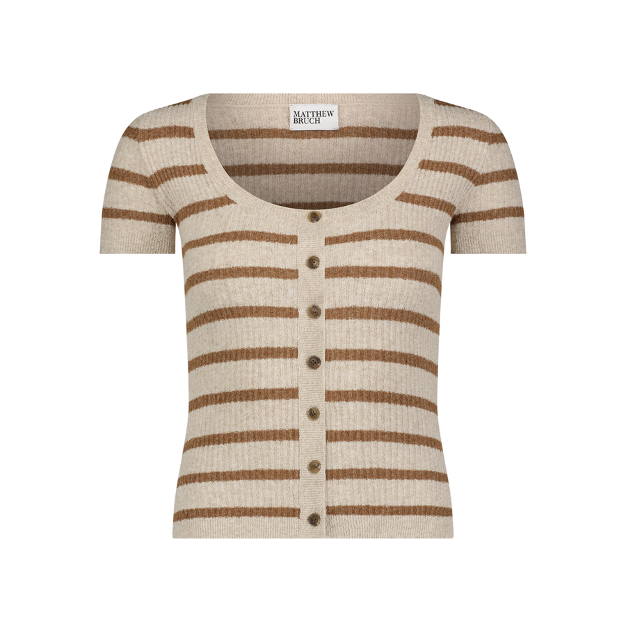 Terry Striped Short Sleeve Cardigan