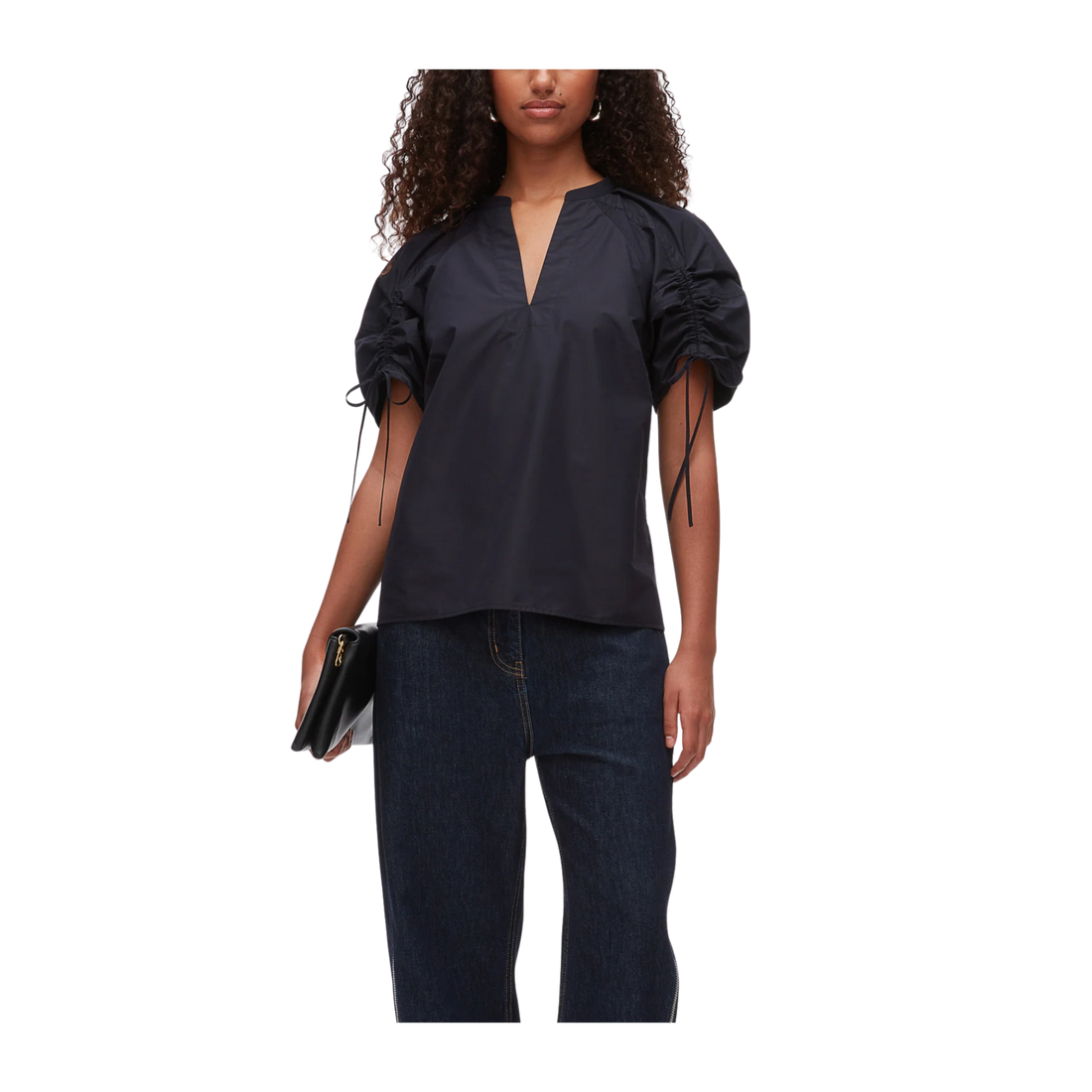 Ruched Sleeve V-neck Top