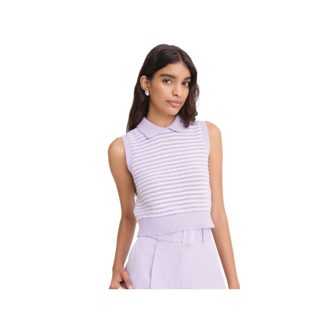 Striped Mesh Collared Tank