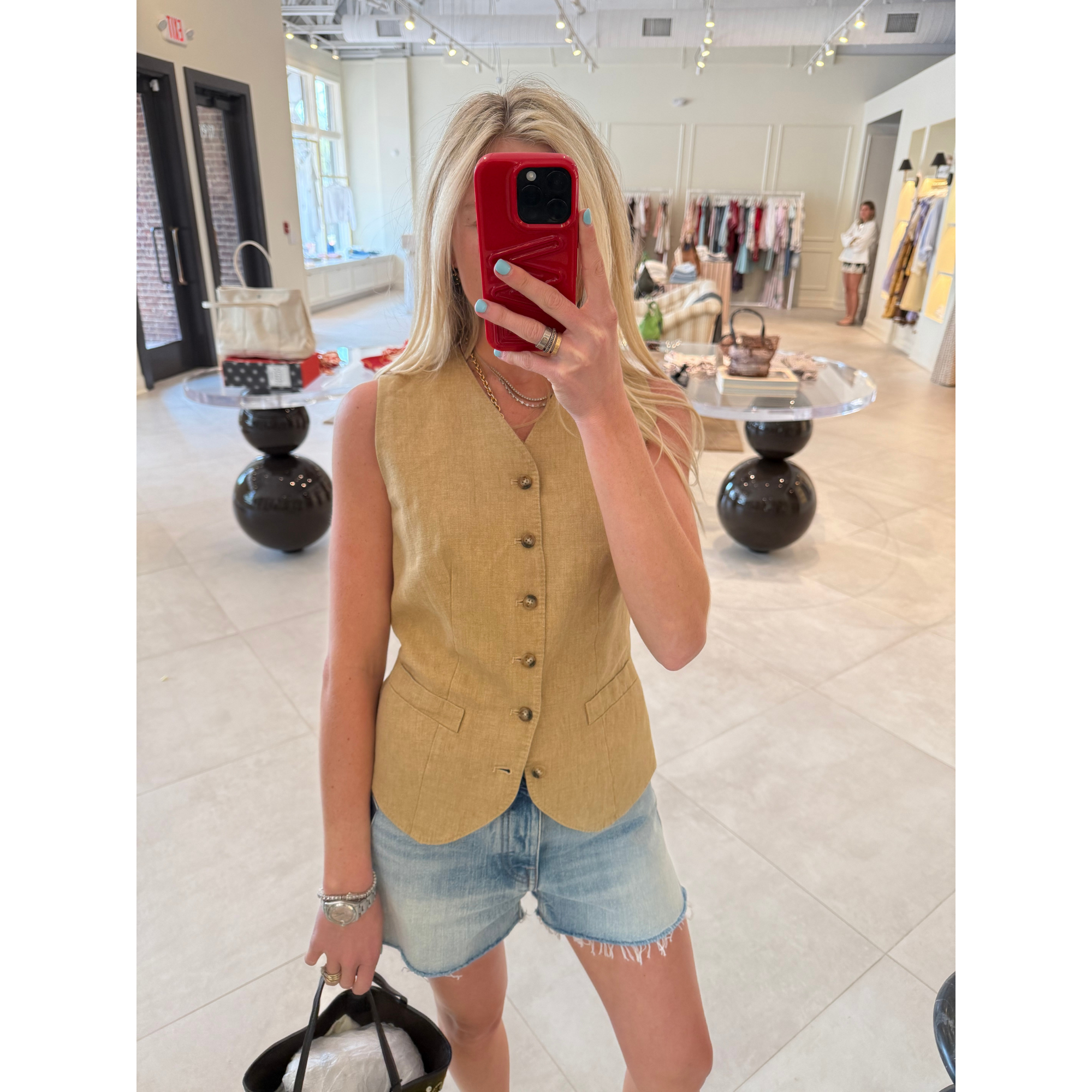 Buttoned Linen Vest
