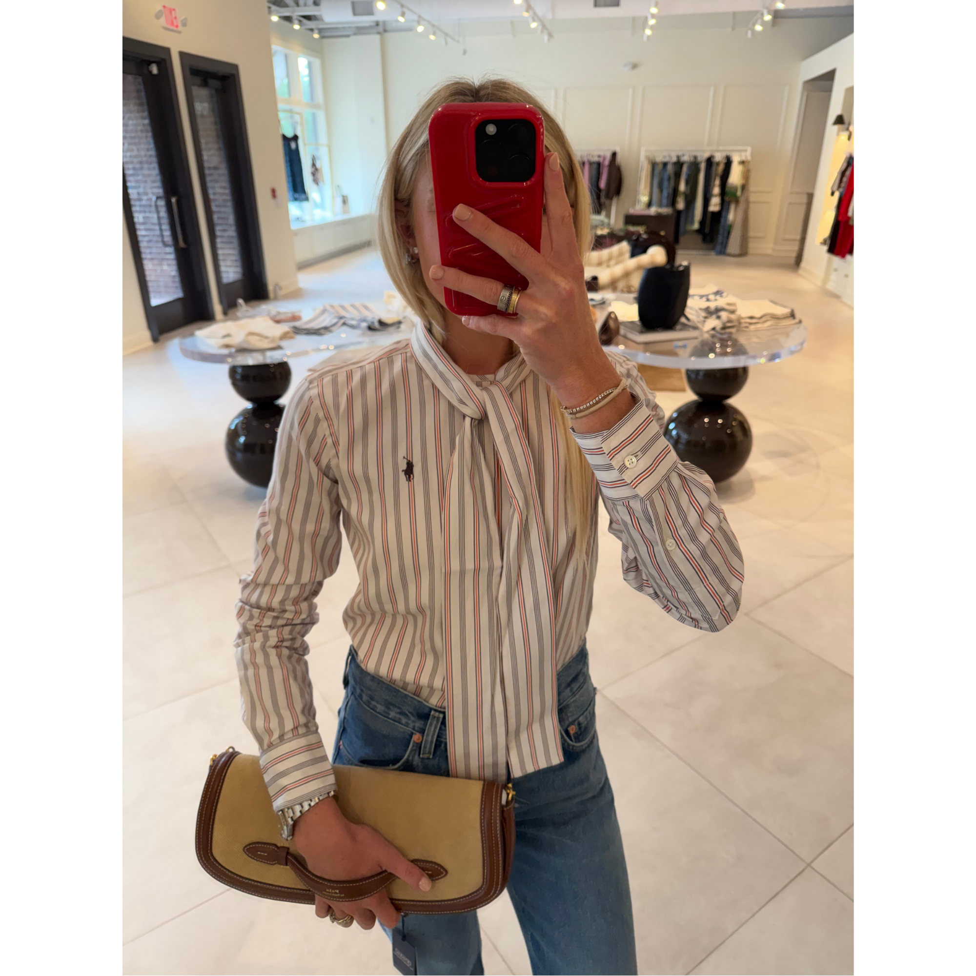 Striped Tie-Neck Shirt