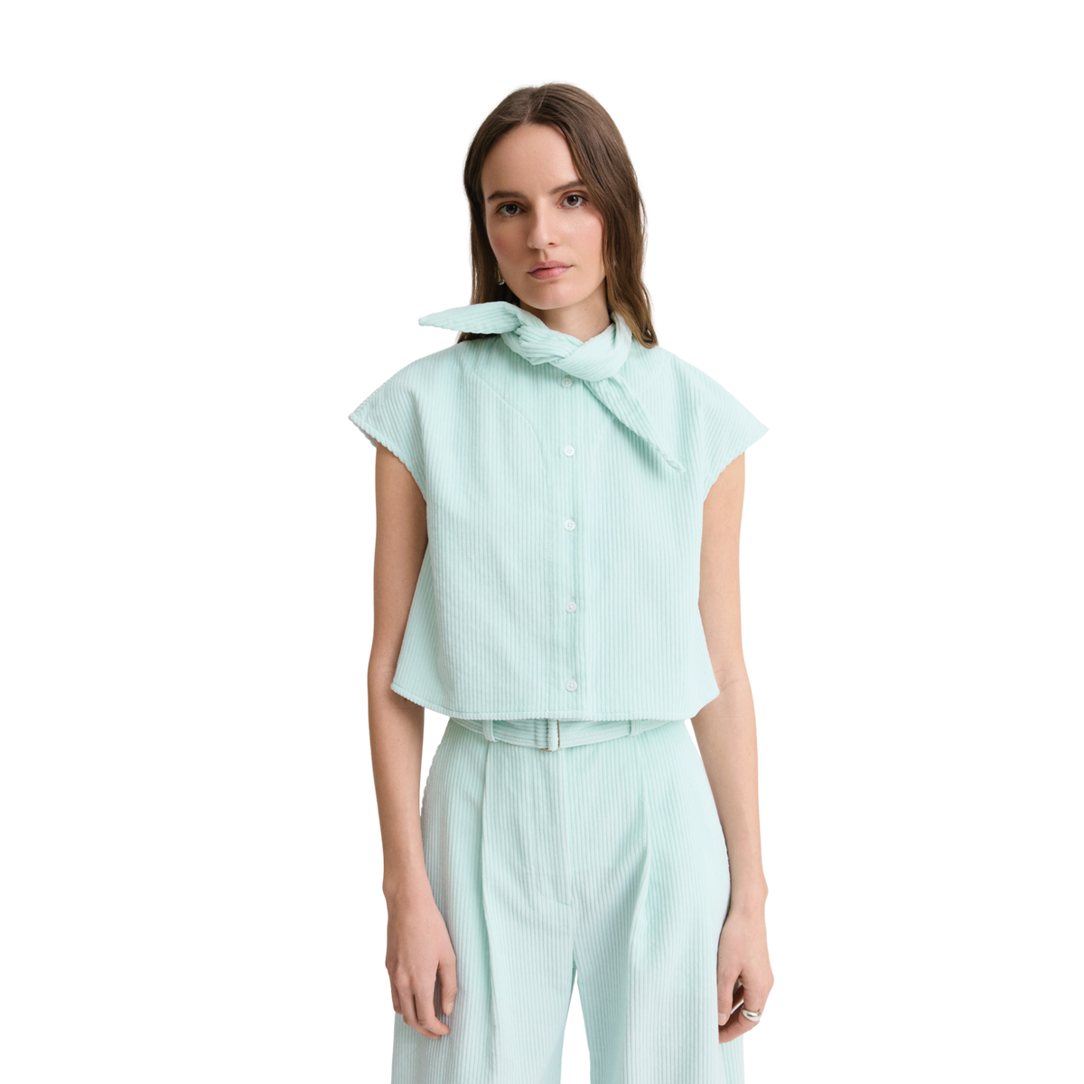 Tie Neck Button Up
