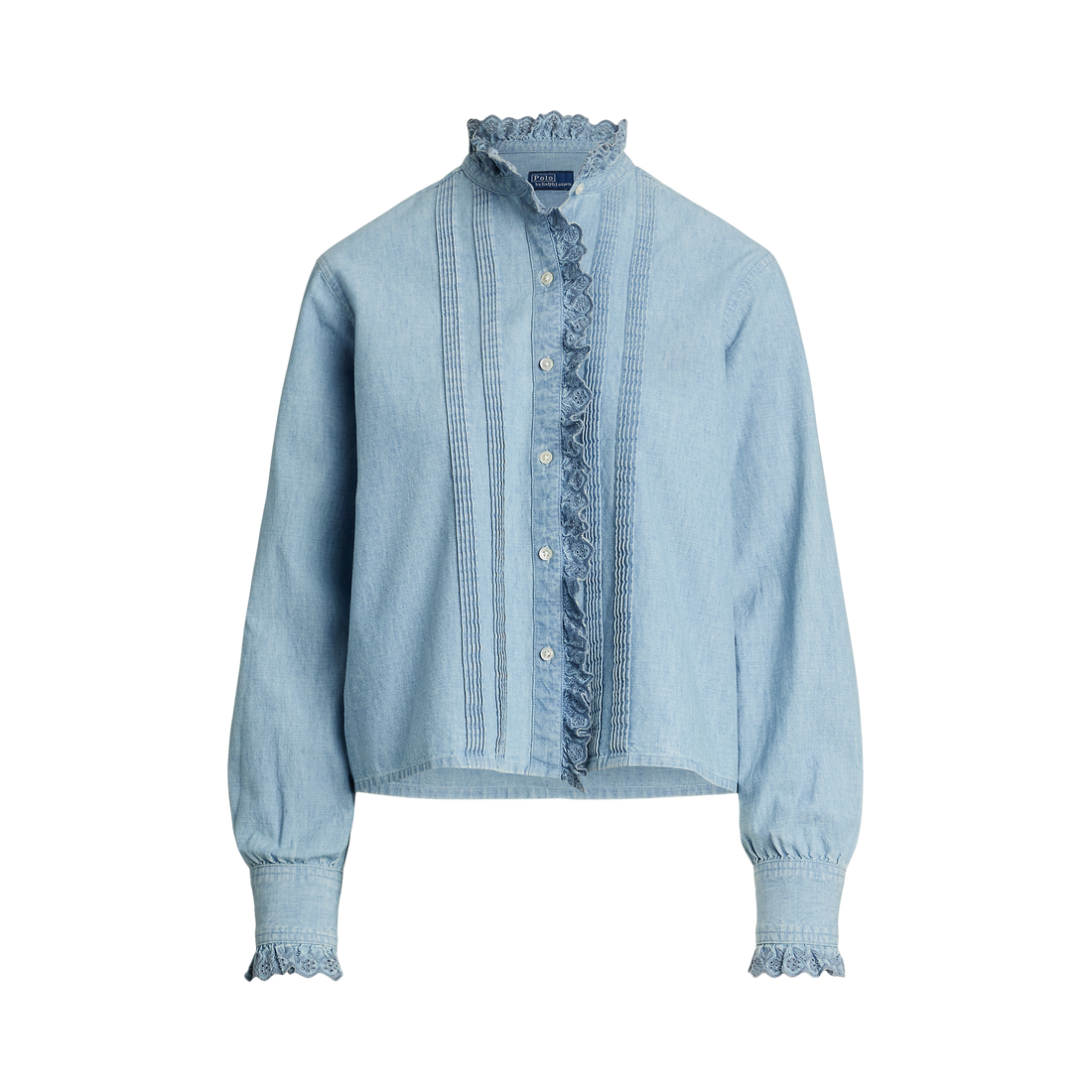 Ruffle Trim Chambray Top