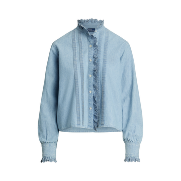 Ruffle Trim Chambray Top