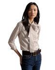 Striped Tie-Neck Shirt