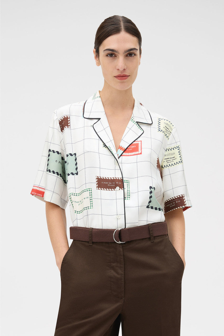 Label Print Camp Shirt