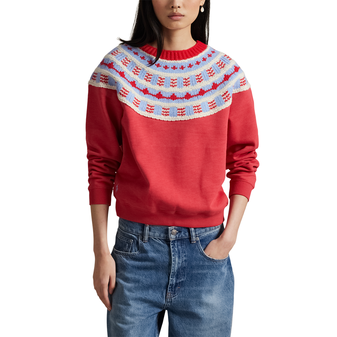 Knit-Yoke Fleece Crewneck