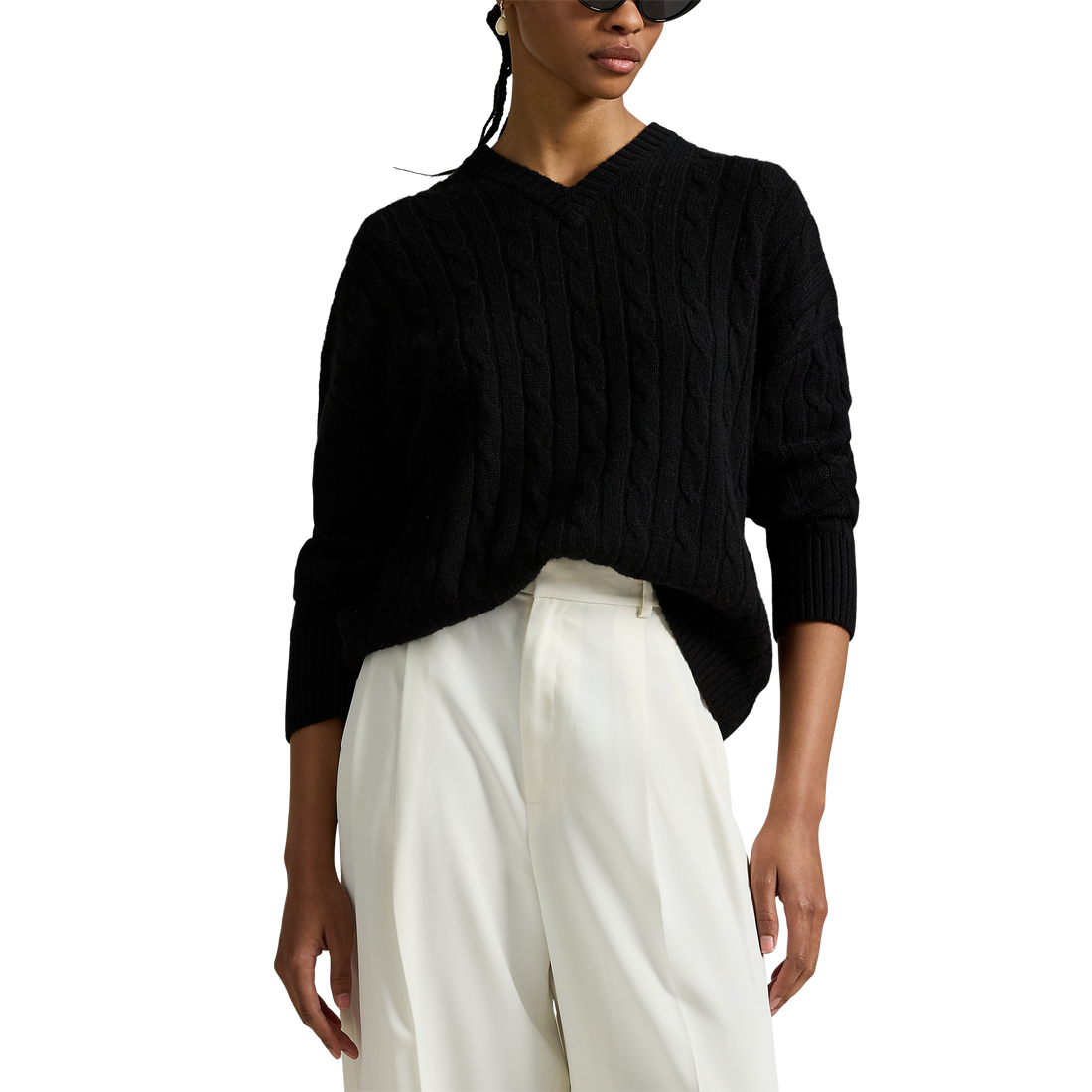 Cableknit V-Neck Sweater- WW