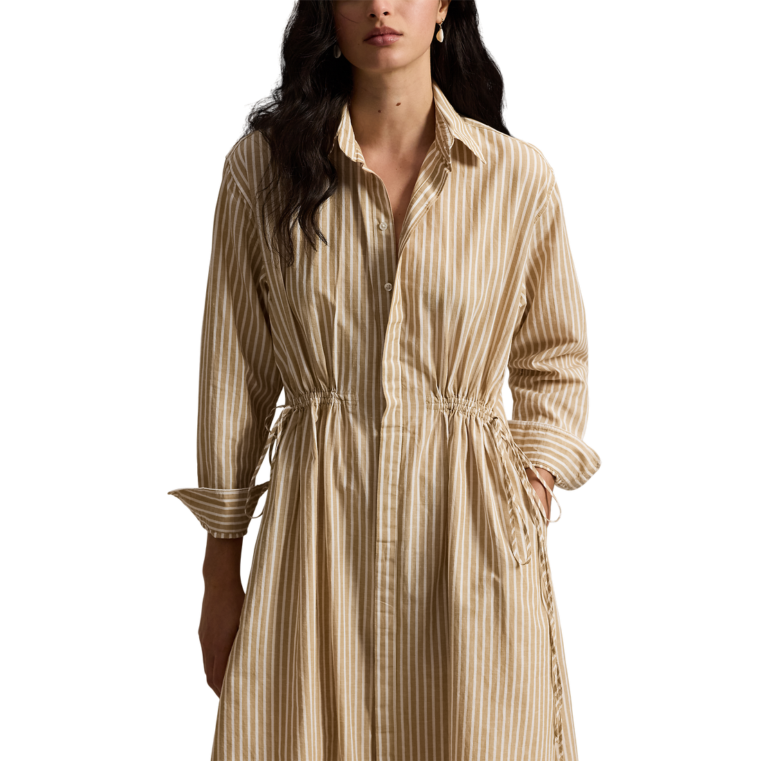 Striped Drawcord Shirtdress