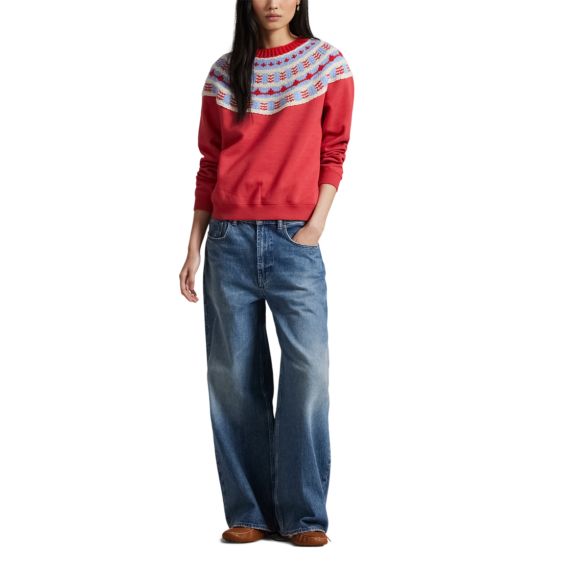 Knit-Yoke Fleece Crewneck