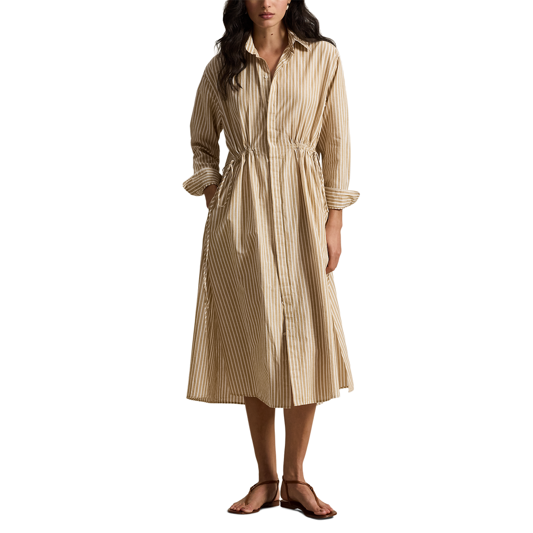 Striped Drawcord Shirtdress